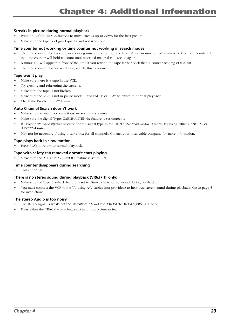 Chapter 4: additional information, Chapter 4 23 | RCA VR546 User Manual | Page 25 / 32