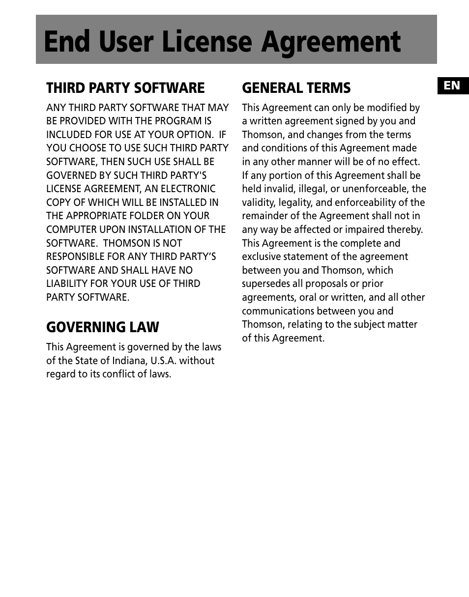 End user license agreement | RCA M250 User Manual | Page 9 / 48