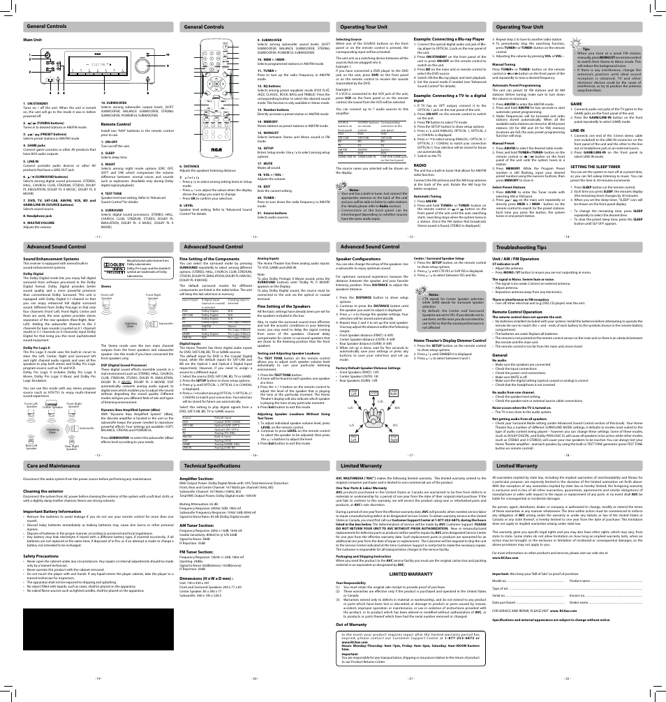 Front left speaker front right speaker, Game, Game bd | Tv vcr dvd sat/cab am/fm game/line-in | RCA RT2870R User Manual | Page 2 / 2