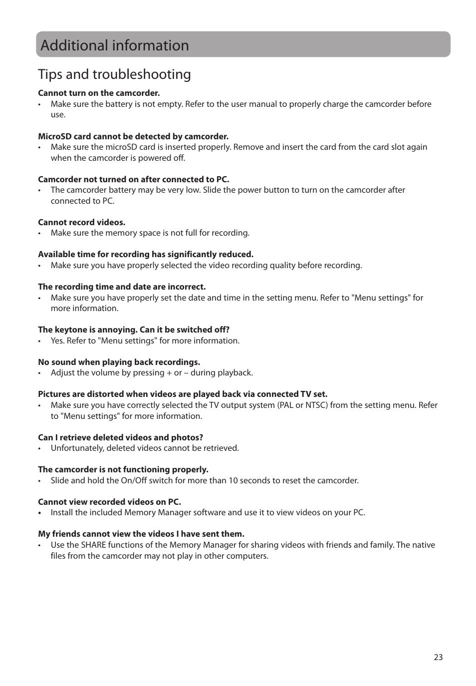 Additional information, Tips and troubleshooting | RCA EZ2110 User Manual | Page 24 / 29