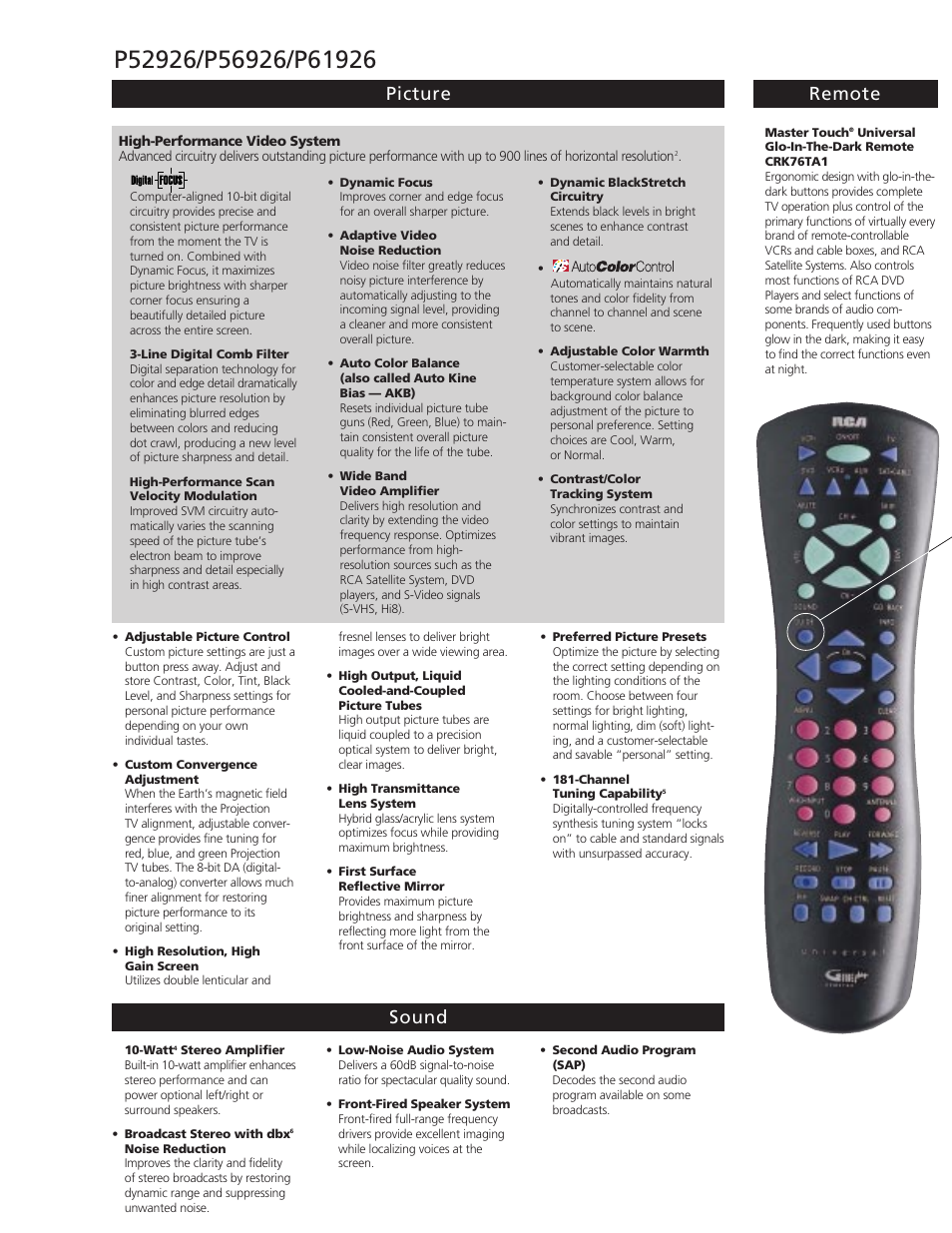 Picture remote sound | RCA Home Theatre P61926 User Manual | Page 2 / 4