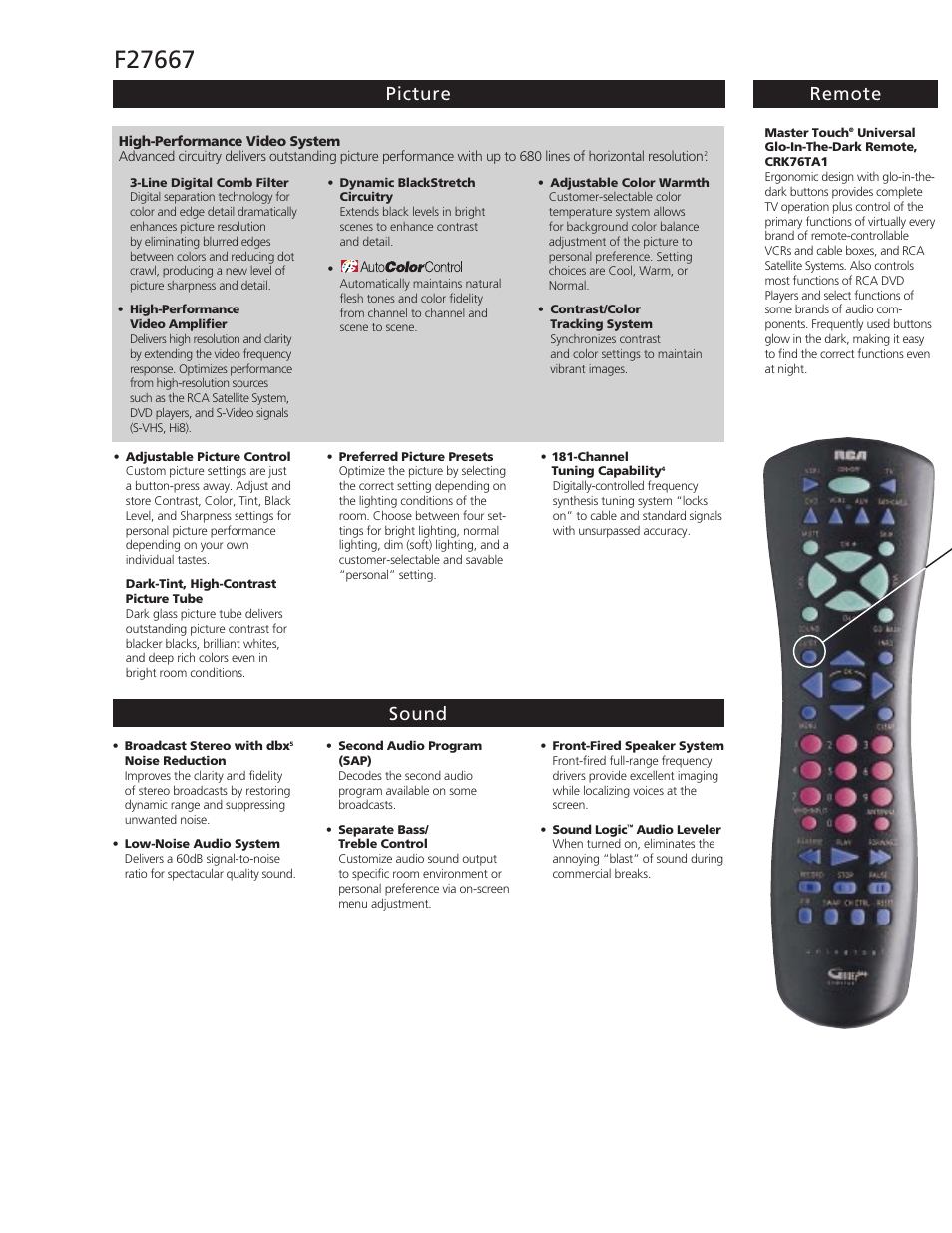 Picture remote sound | RCA F27667 User Manual | Page 2 / 4