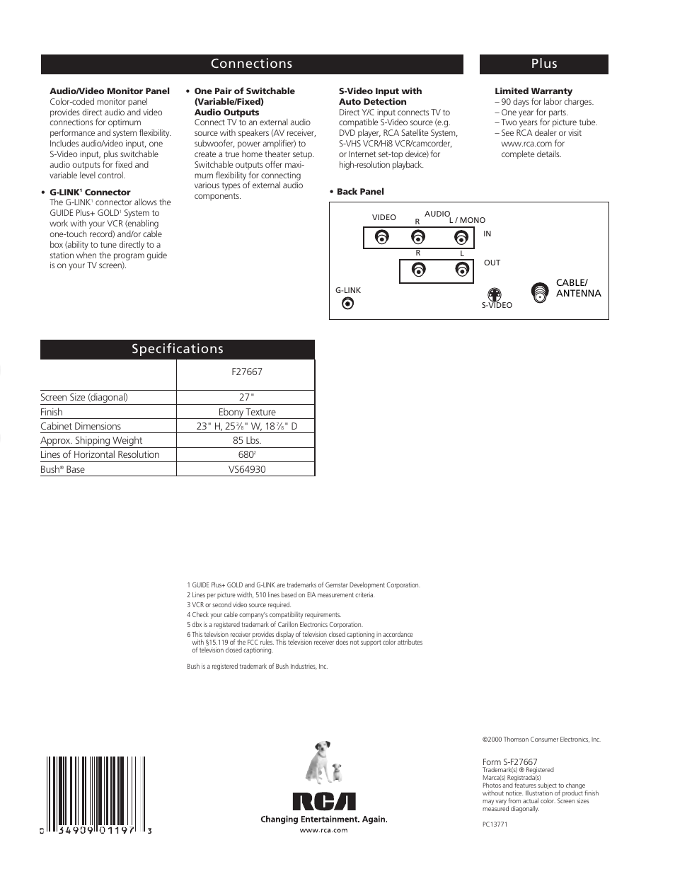 Te levi s io n | RCA F27667 User Manual | Page 4 / 4