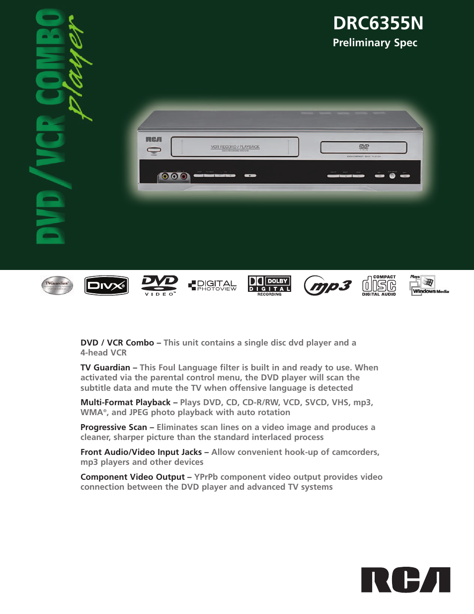 RCA DRC6355N User Manual | 2 pages