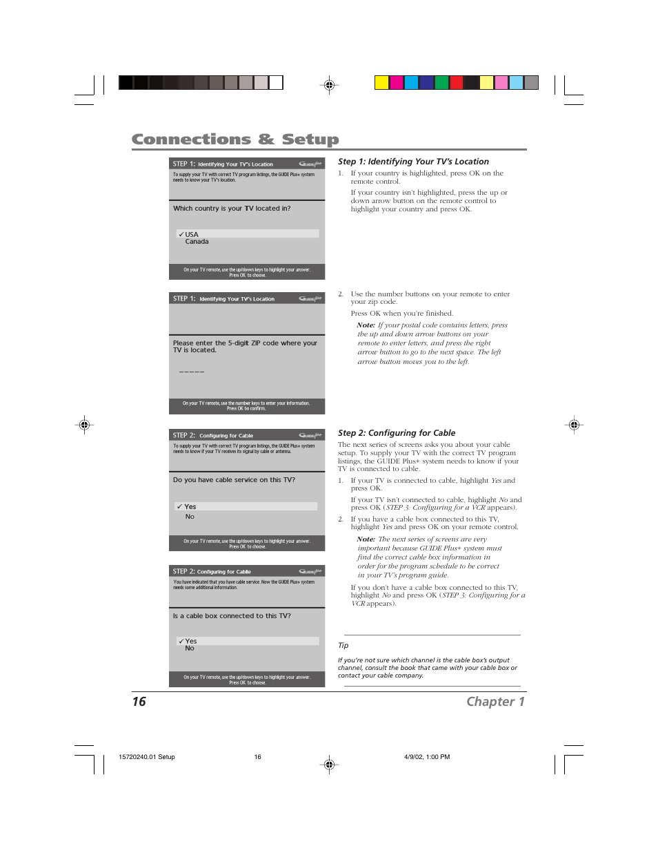 Connections & setup, 16 chapter 1 | RCA F19426 User Manual | Page 18 / 64