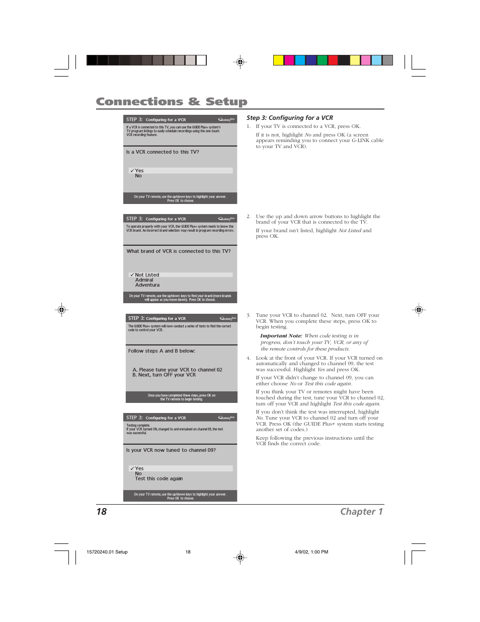 Connections & setup, 18 chapter 1 | RCA F19426 User Manual | Page 20 / 64