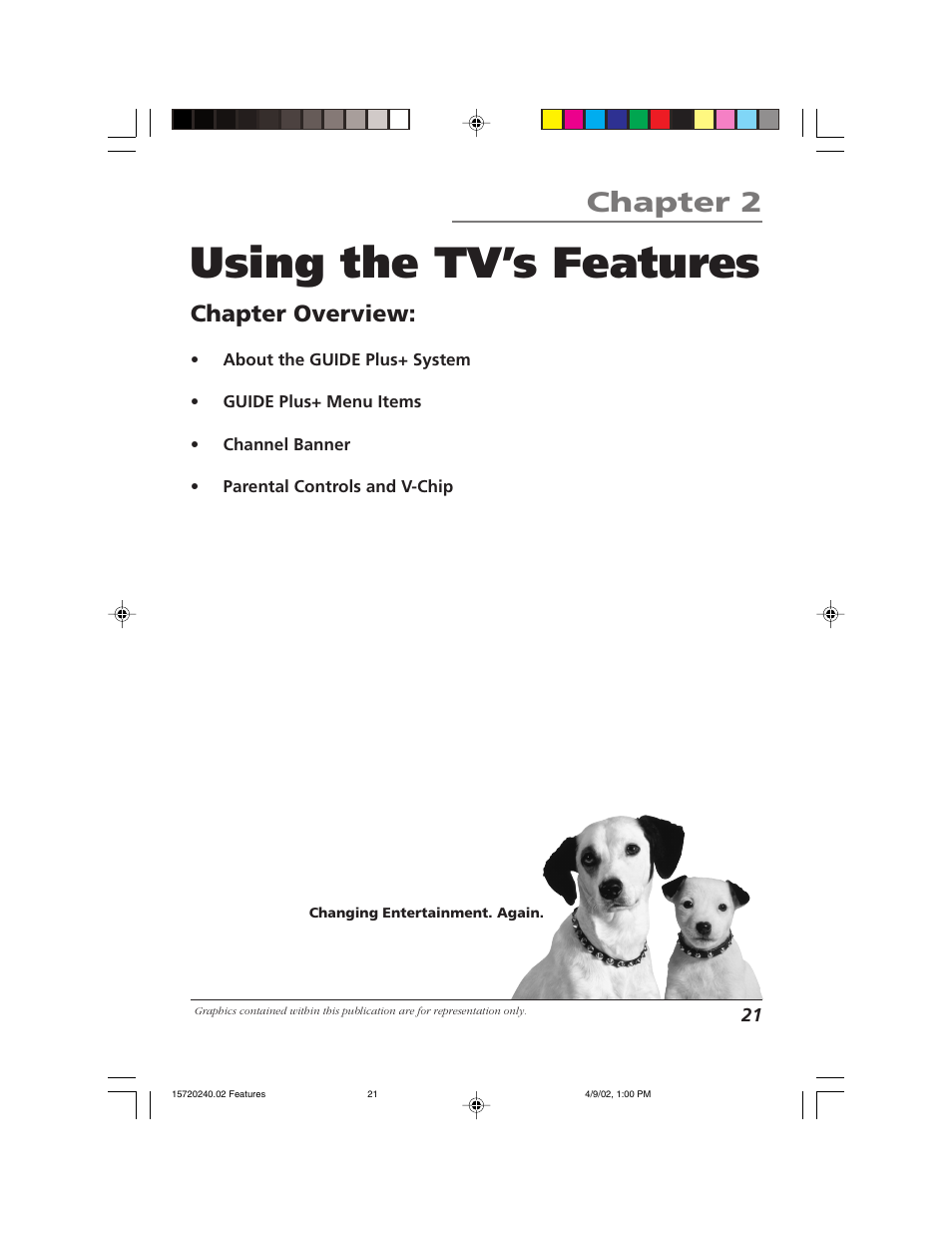 Using the tv’s features, Chapter 2, Chapter overview | RCA F19426 User Manual | Page 23 / 64