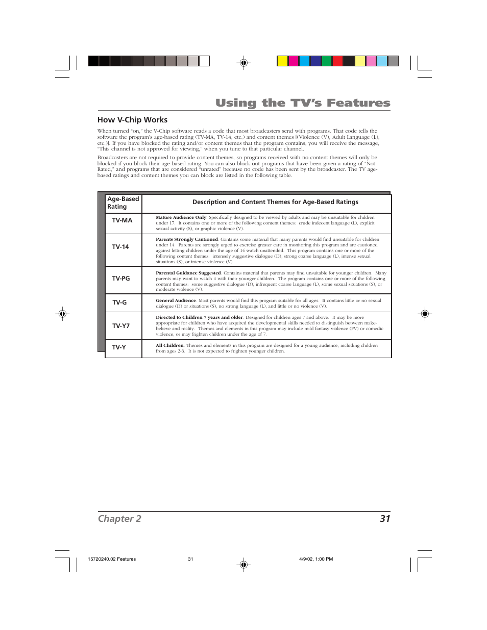 Using the tv’s features, Chapter 2 31 | RCA F19426 User Manual | Page 33 / 64