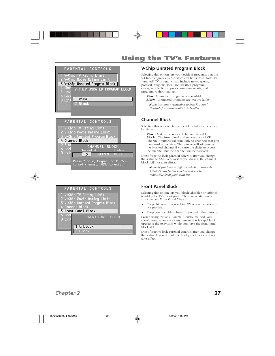 Using the tv’s features, Chapter 2 37 | RCA F19426 User Manual | Page 39 / 64