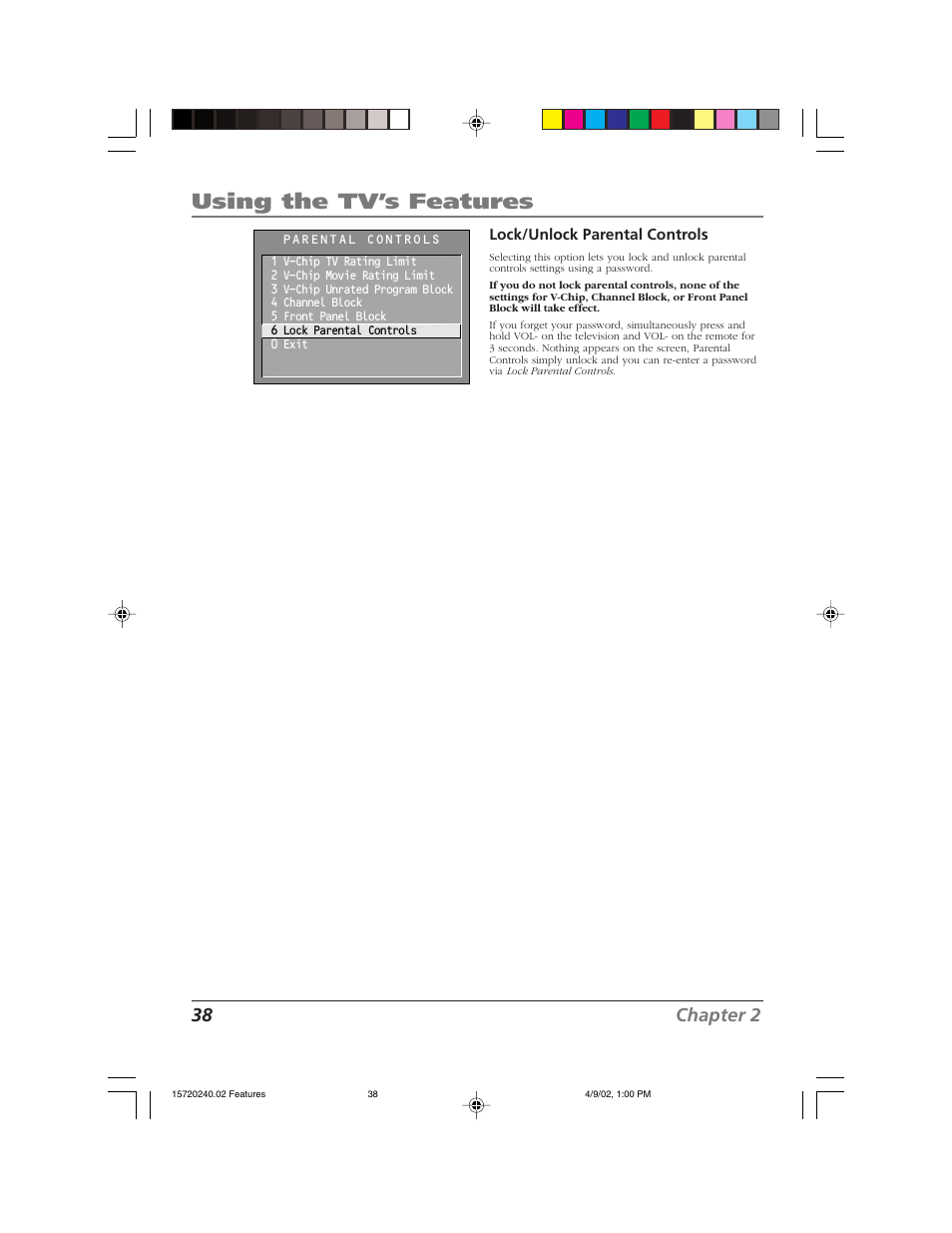 Using the tv’s features, 38 chapter 2 | RCA F19426 User Manual | Page 40 / 64