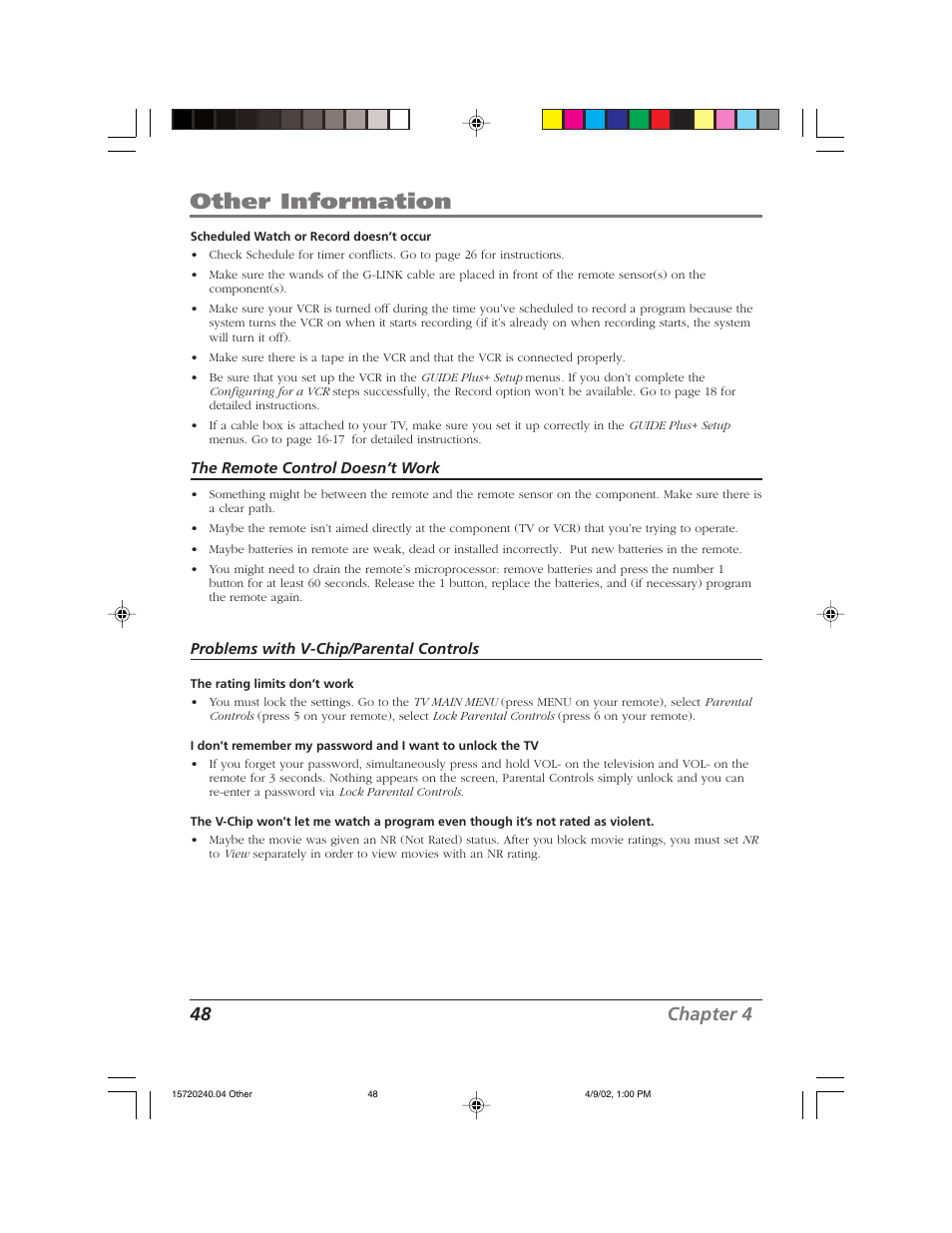 Other information, 48 chapter 4 | RCA F19426 User Manual | Page 50 / 64