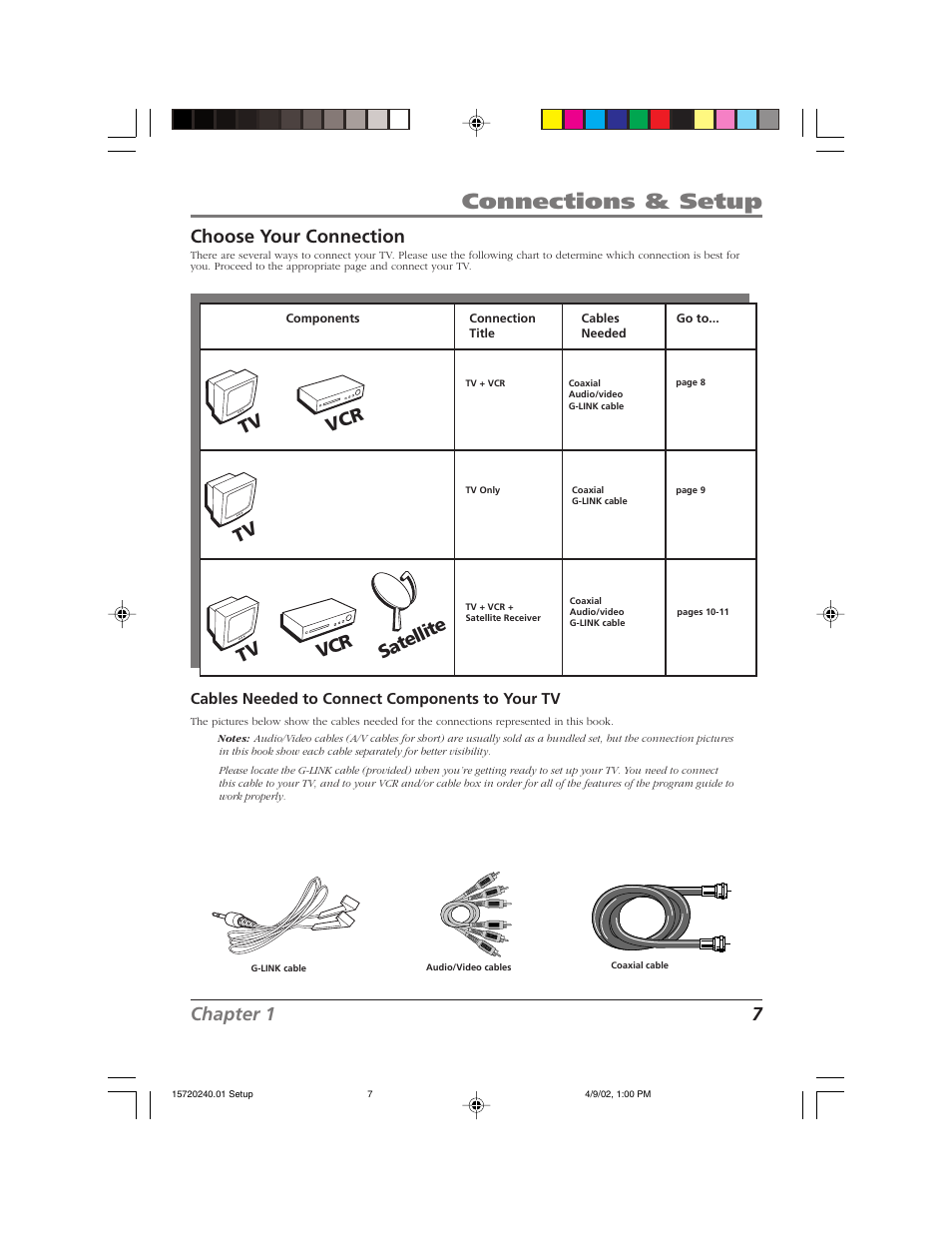 Connections & setup, Chapter 1 7 choose your connection, Tv vcr tv | Tv vcr satellite | RCA F19426 User Manual | Page 9 / 64