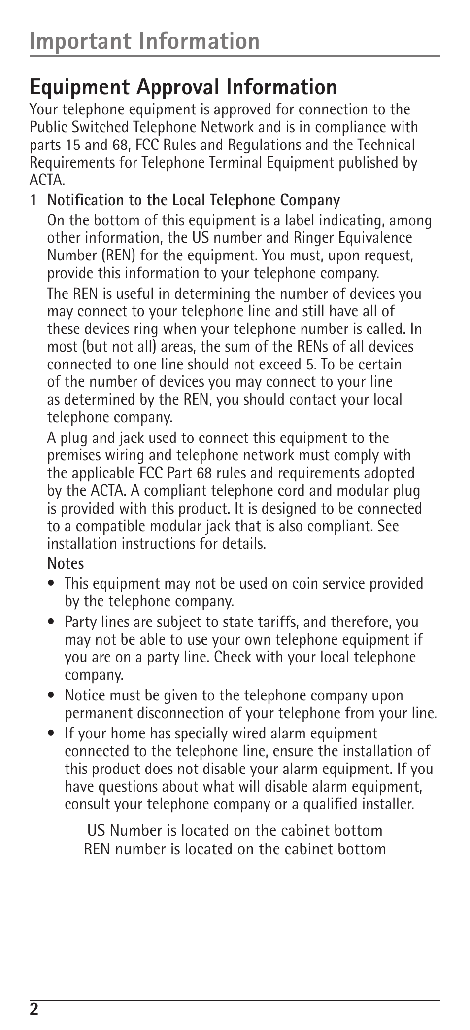 Important information, Equipment approval information | RCA H5400 User Manual | Page 2 / 64