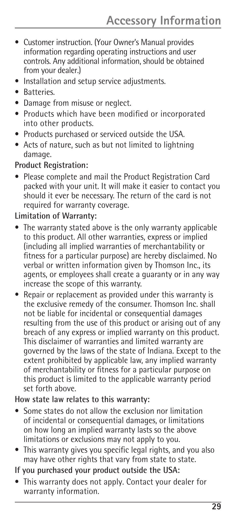 Accessory information | RCA H5400 User Manual | Page 29 / 64