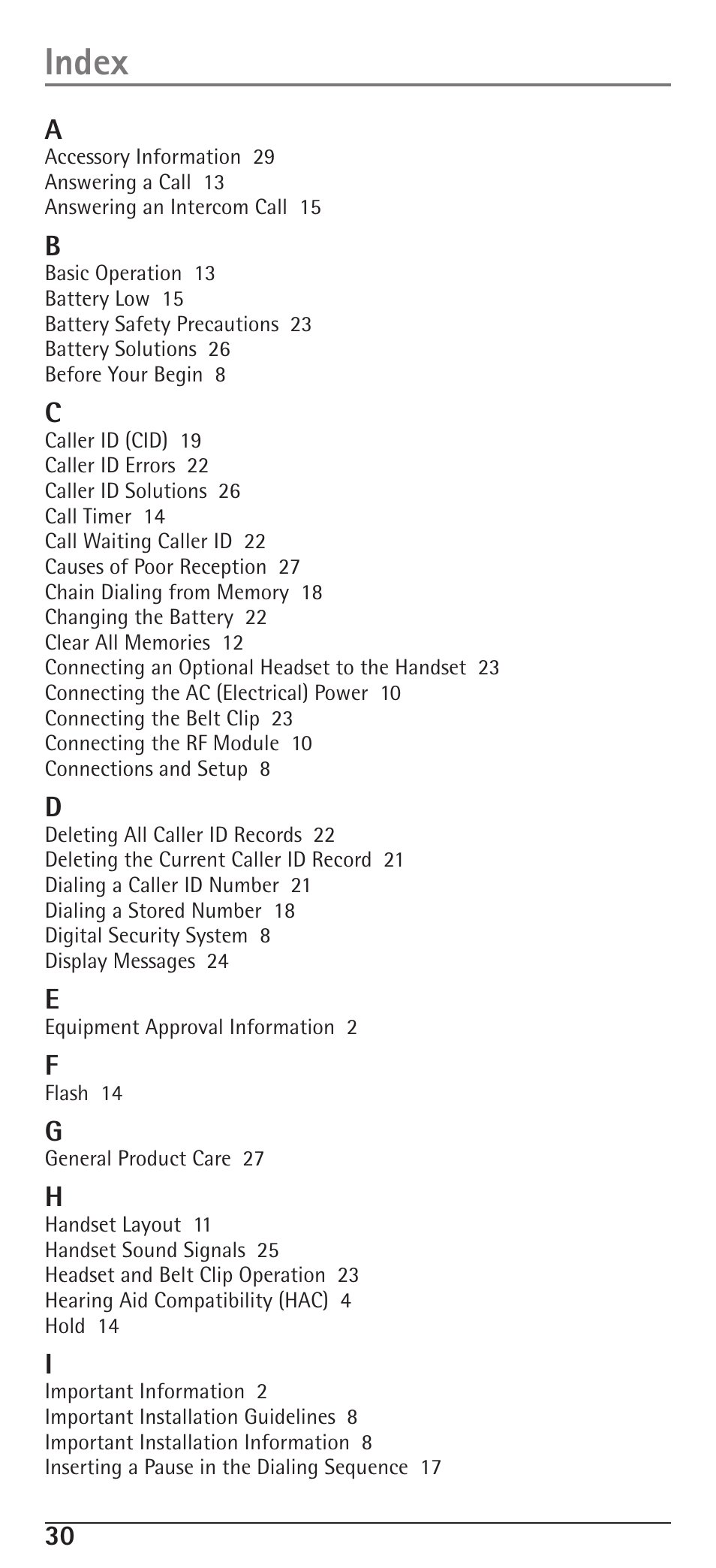 Index | RCA H5400 User Manual | Page 30 / 64