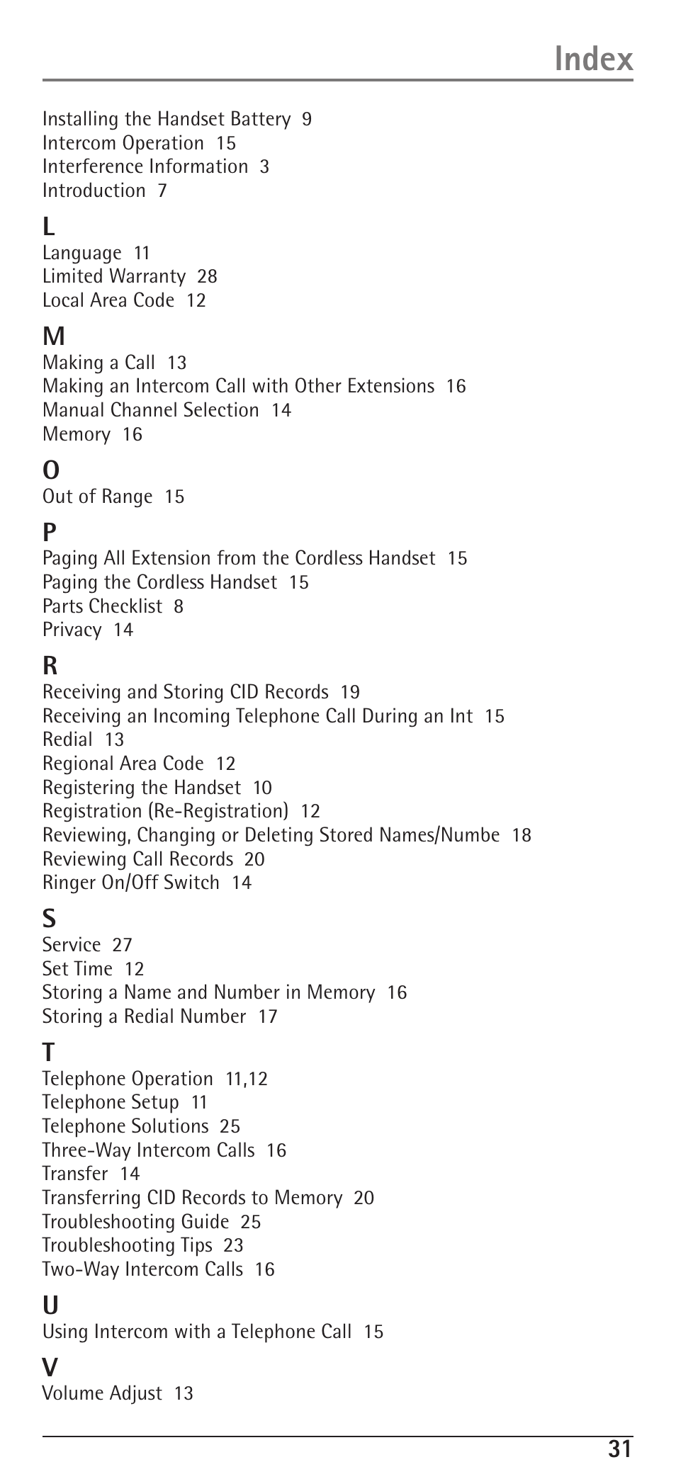 Index | RCA H5400 User Manual | Page 31 / 64