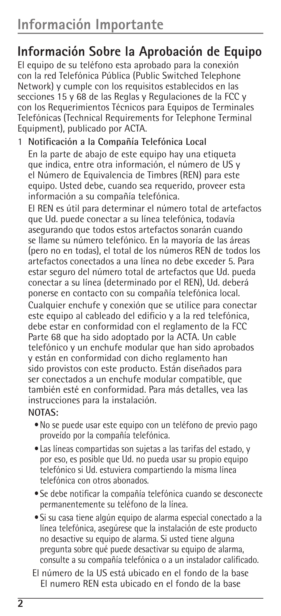 Información importante, Información sobre la aprobación de equipo | RCA H5400 User Manual | Page 34 / 64