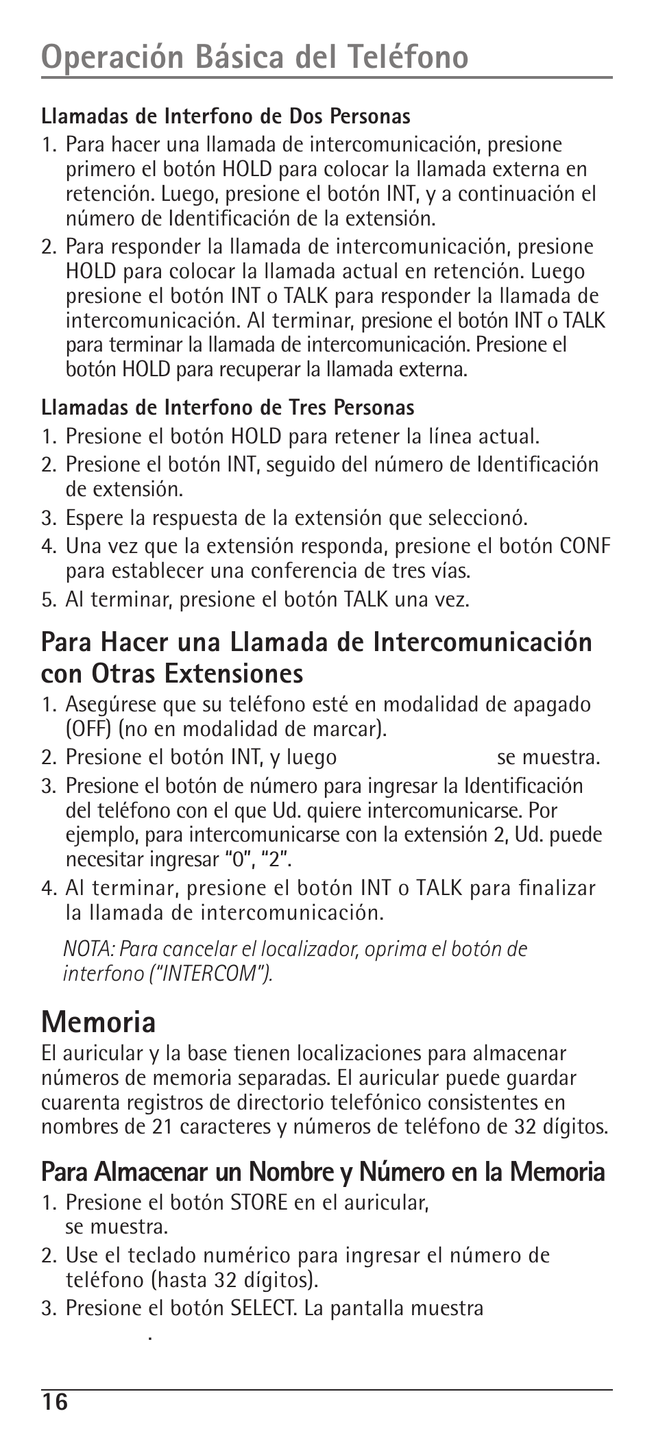 Operación básica del teléfono | RCA H5400 User Manual | Page 48 / 64