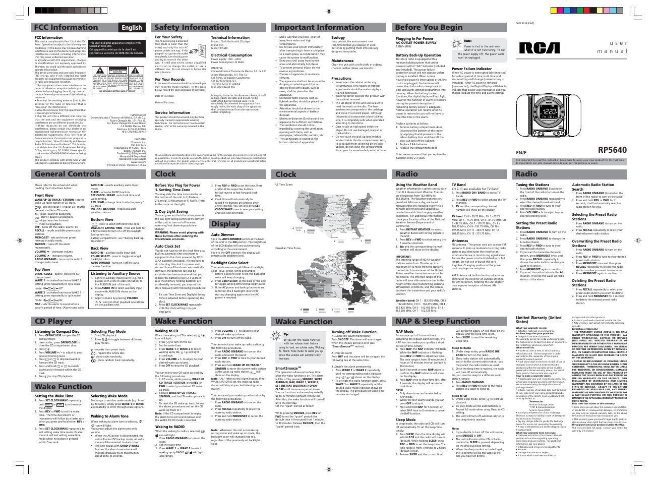 RCA RP5640 User Manual | 1 page