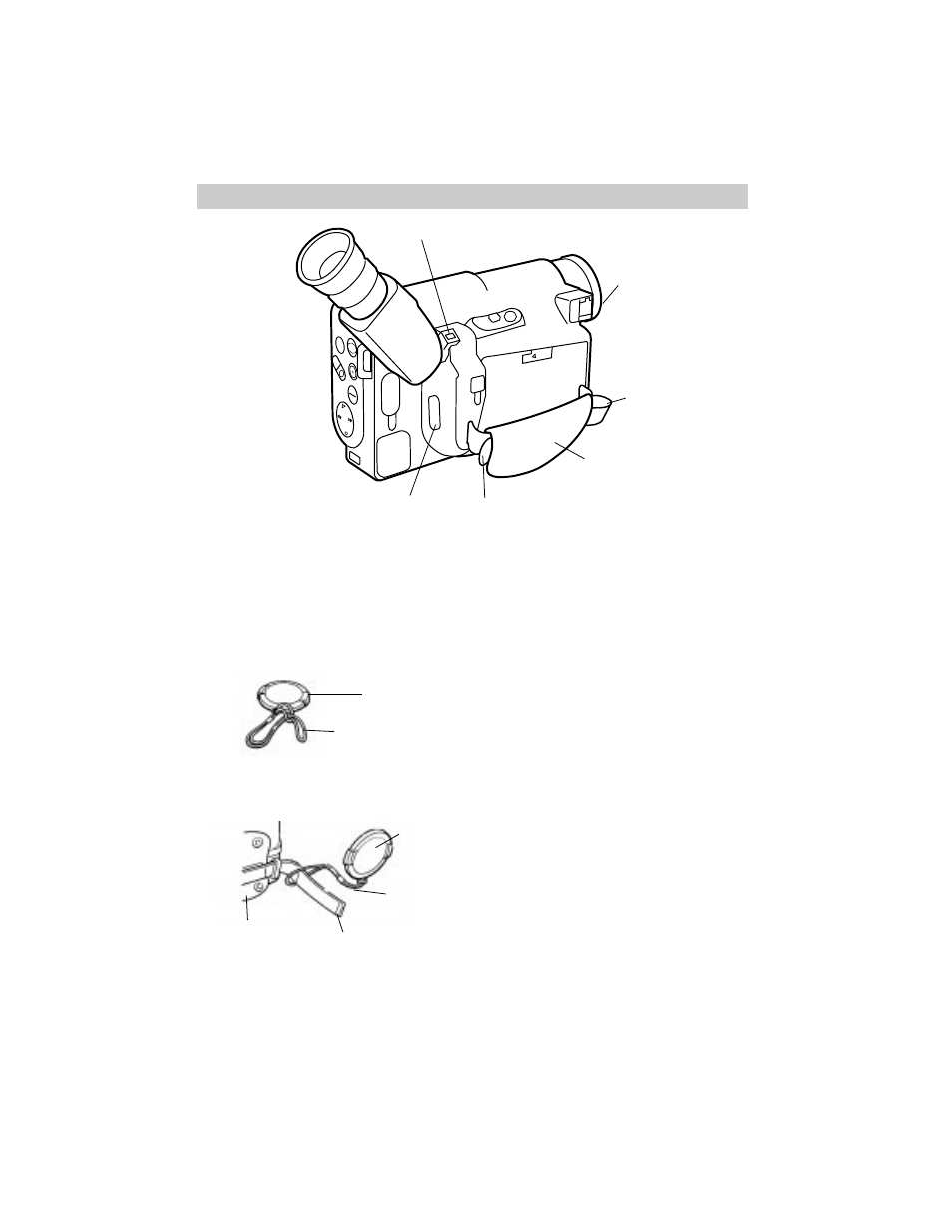 Attach the lens cap cord and adjust the handstrap, Turn on the camcorder, First-time operation | D. put the lens cap cord over the adjustment strap | RCA Pro942 User Manual | Page 7 / 76