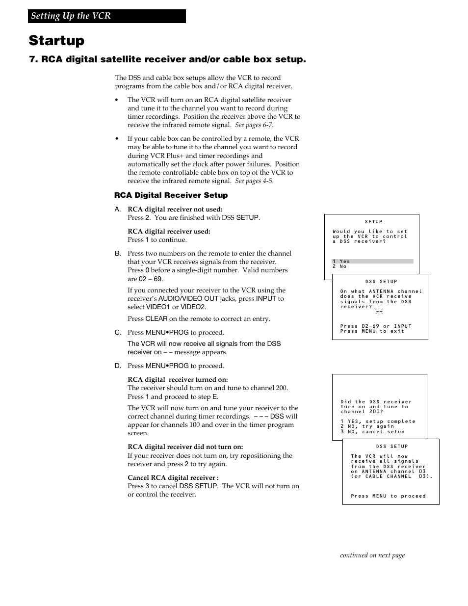 Startup, 11 setting up the vcr | RCA VR688HF User Manual | Page 13 / 64