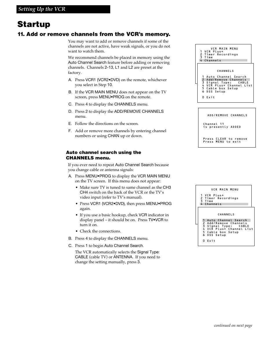 Startup, Setting up the vcr | RCA VR688HF User Manual | Page 19 / 64