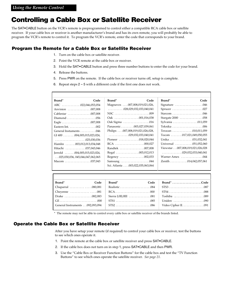Controlling a cable box or satellite receiver, 24 using the remote control, Operate the cable box or satellite receiver | RCA VR688HF User Manual | Page 26 / 64