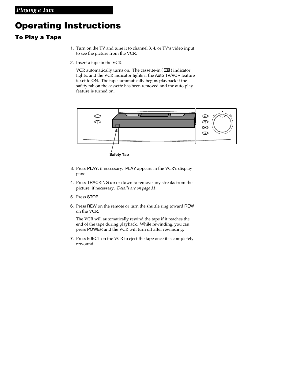 Playing a tape, Operating instructions, 26 playing a tape | RCA VR688HF User Manual | Page 28 / 64