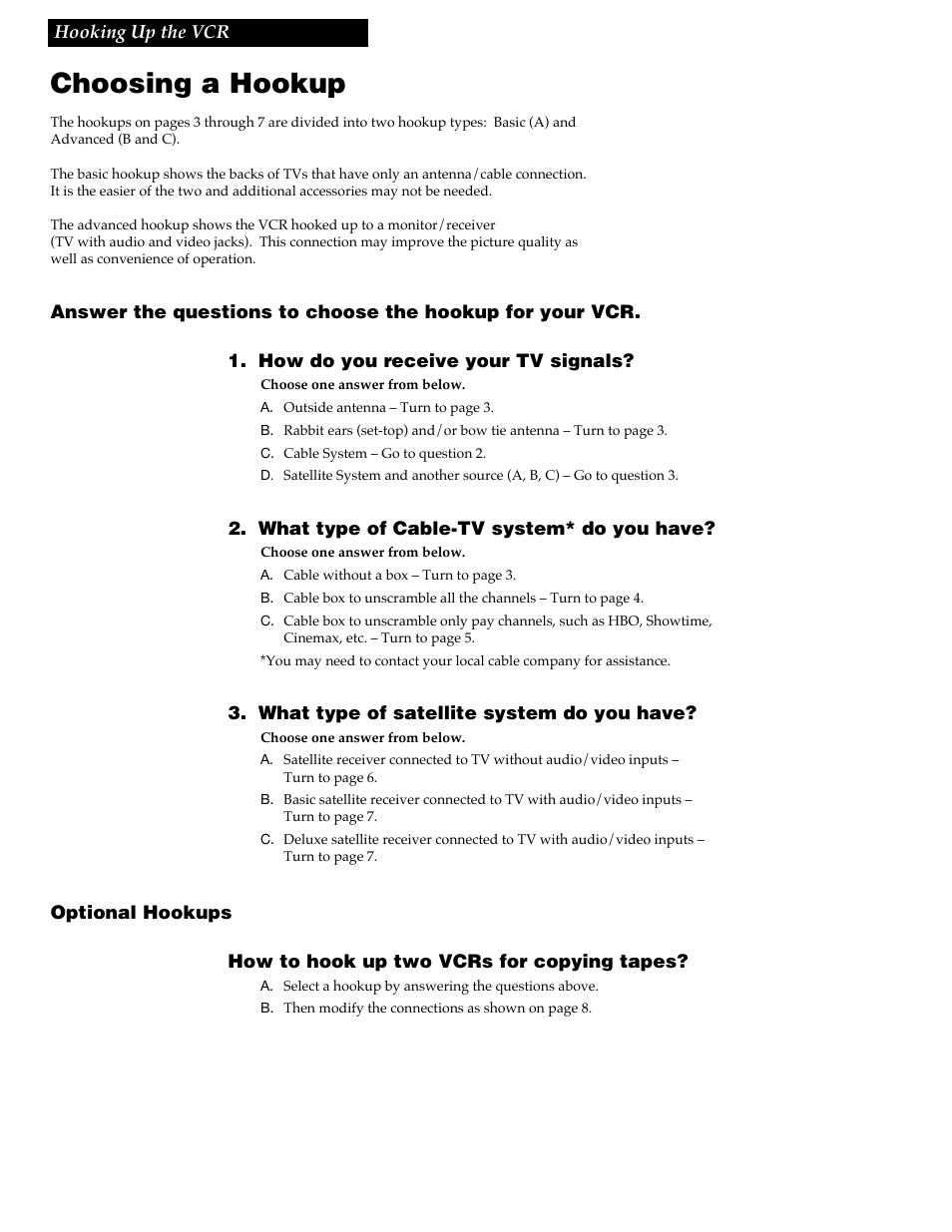 Hooking up the vcr, Choosing a hookup | RCA VR688HF User Manual | Page 4 / 64