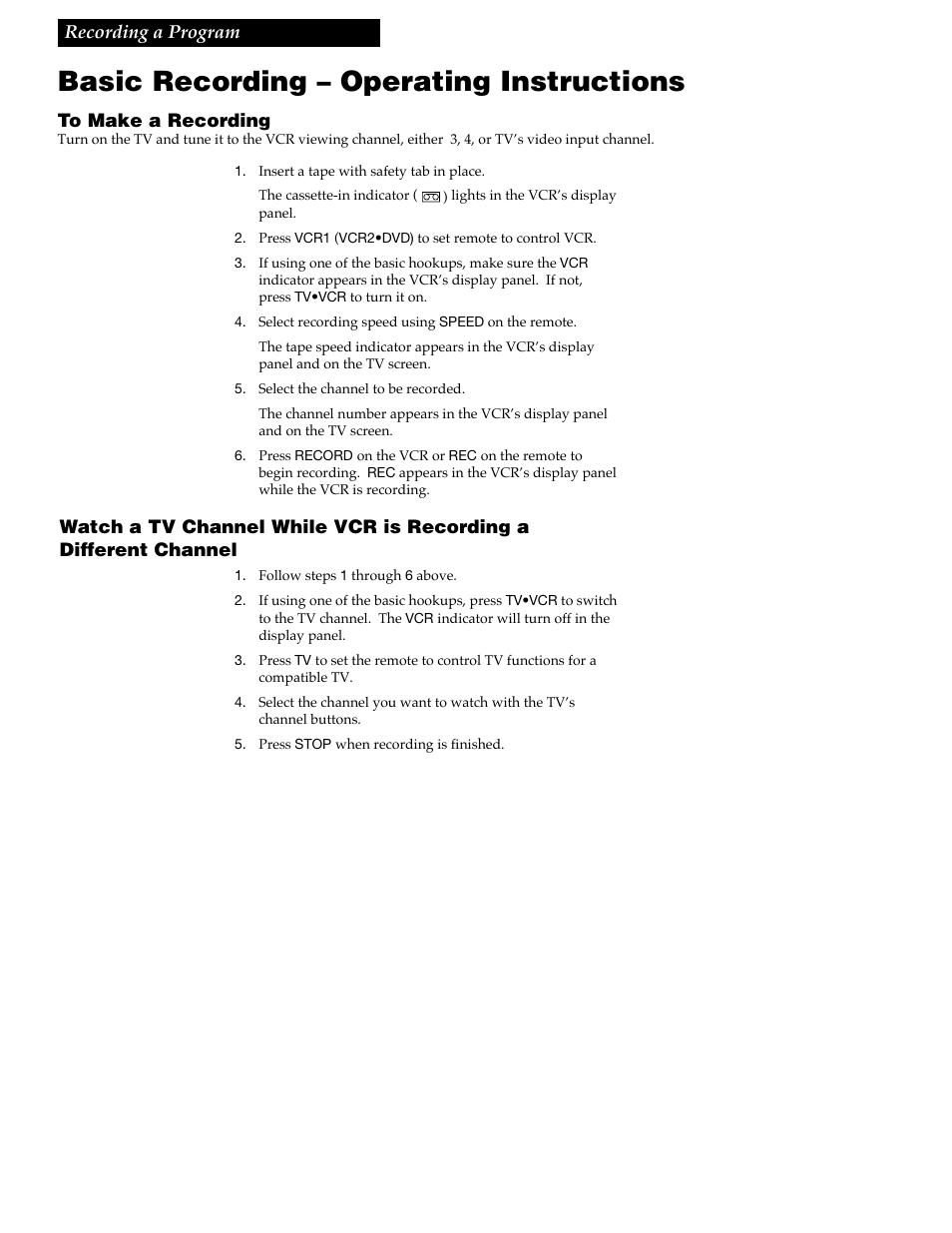 Basic recording, Basic recording – operating instructions | RCA VR688HF User Manual | Page 41 / 64