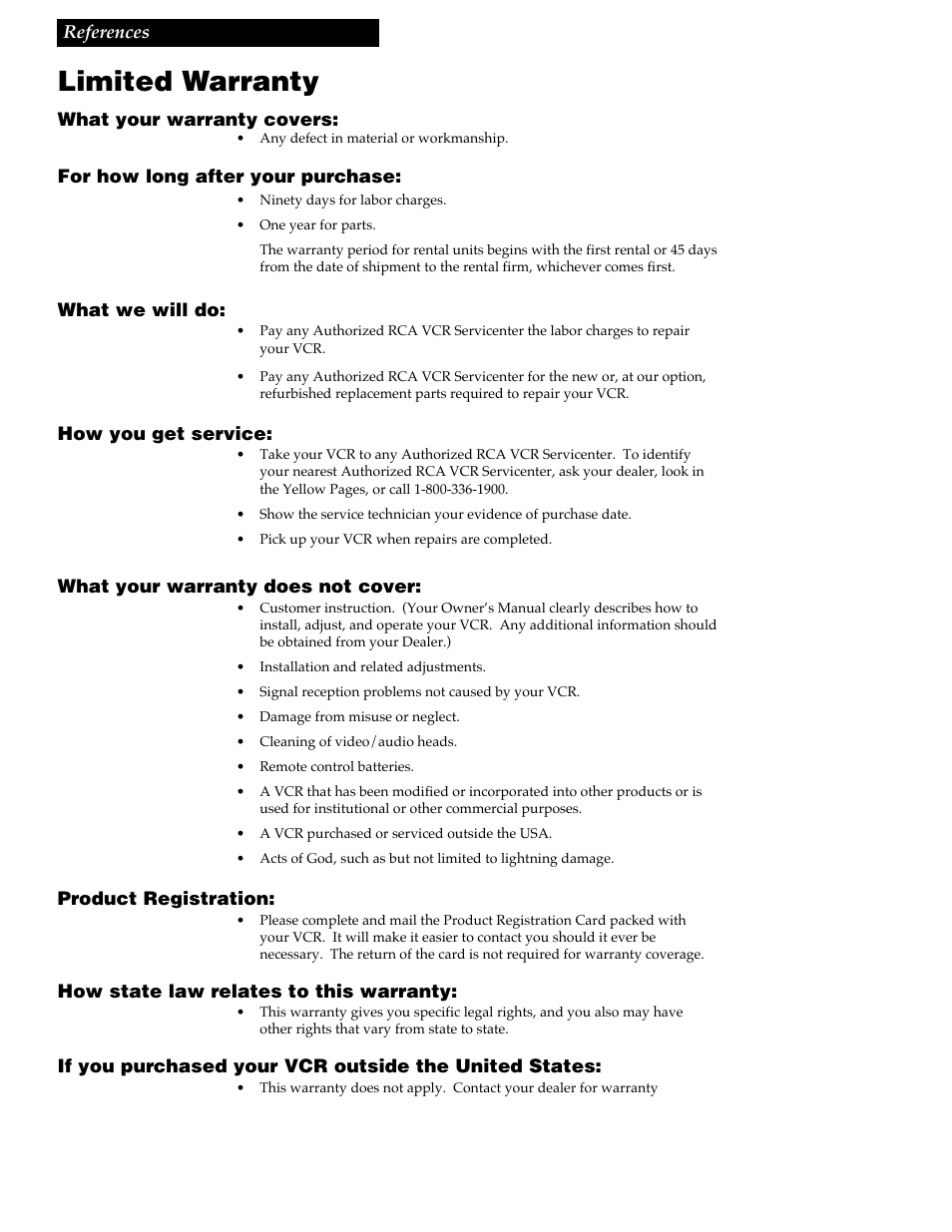 Limited warranty | RCA VR688HF User Manual | Page 55 / 64