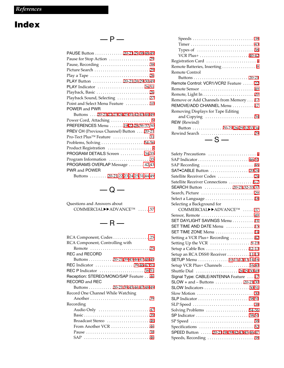 Index | RCA VR688HF User Manual | Page 62 / 64