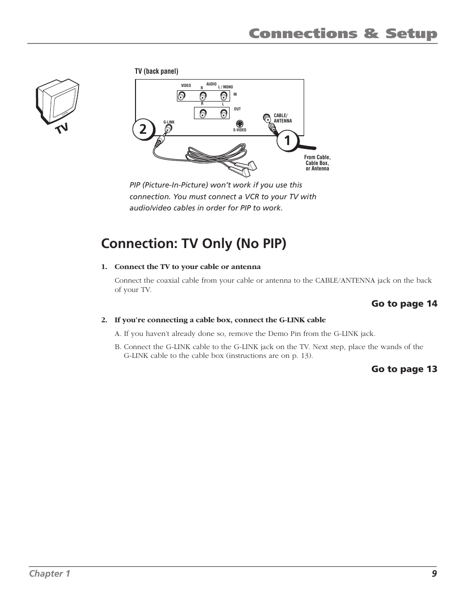 Connections & setup, 2connection: tv only (no pip) | RCA F27669 User Manual | Page 11 / 64