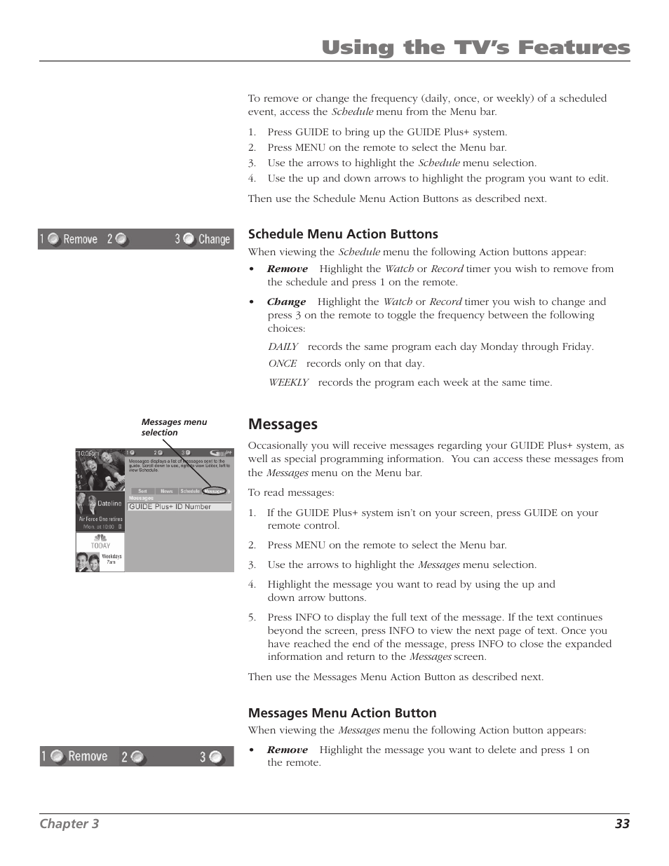 Using the tv’s features, Messages | RCA F27669 User Manual | Page 35 / 64