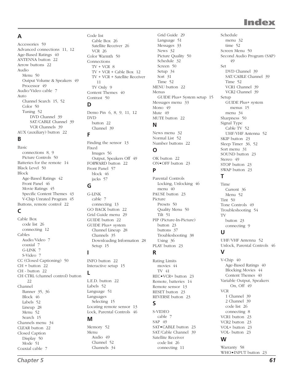 Index | RCA F27669 User Manual | Page 63 / 64