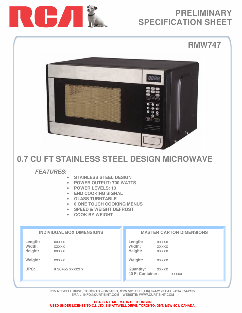 RCA RMW747 User Manual | 1 page