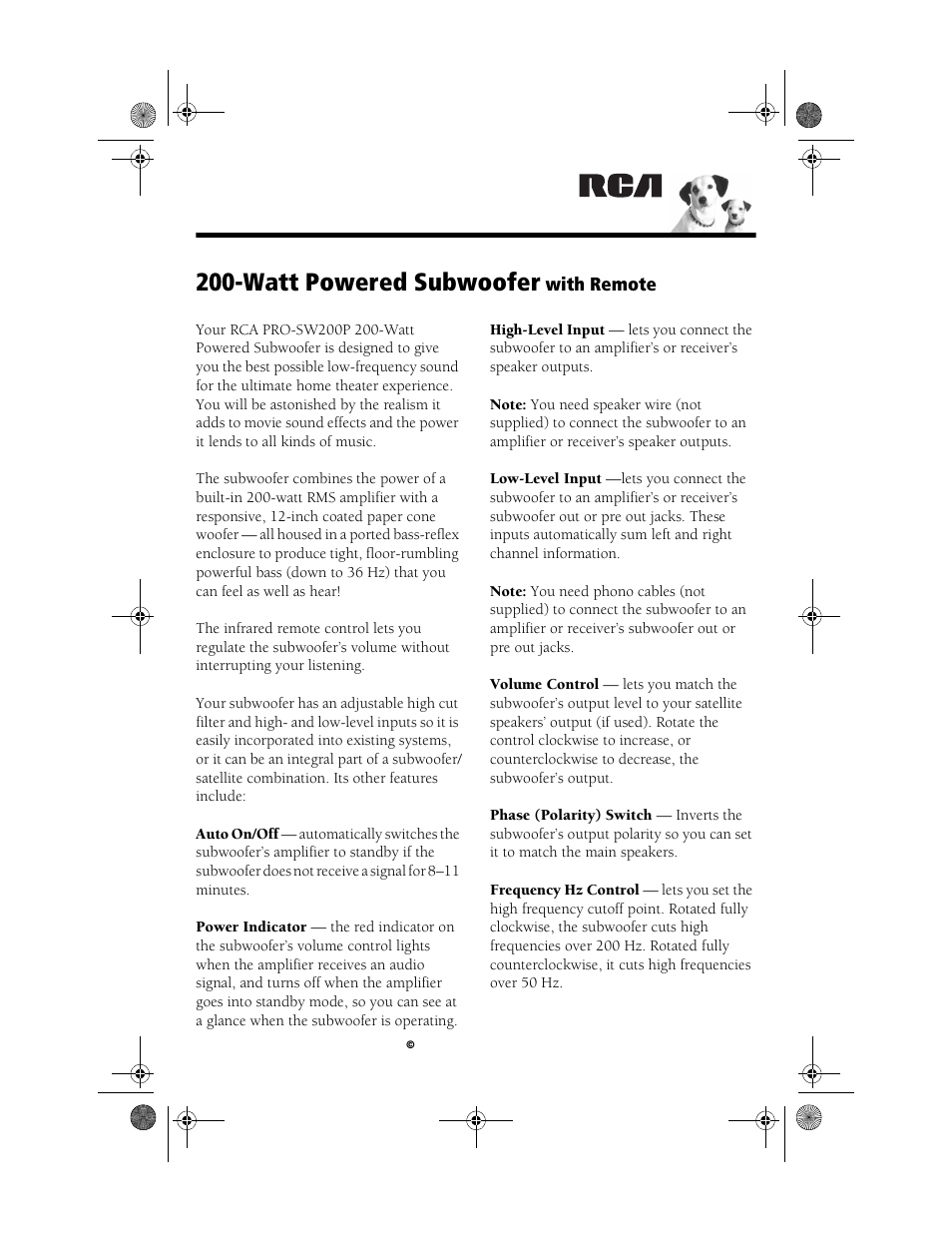 RCA SW200P User Manual | 8 pages