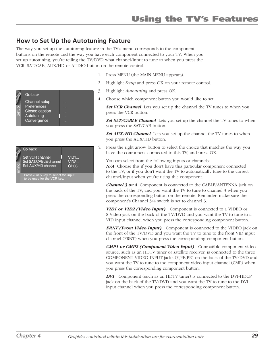 Using the tv’s features, How to set up the autotuning feature | RCA Scenium D61W136DB User Manual | Page 31 / 64