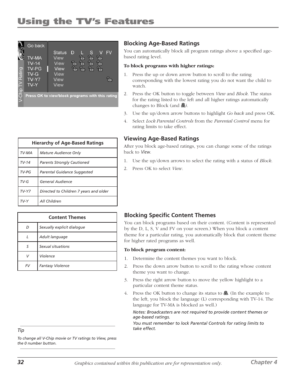 Using the tv’s features | RCA Scenium D61W136DB User Manual | Page 34 / 64