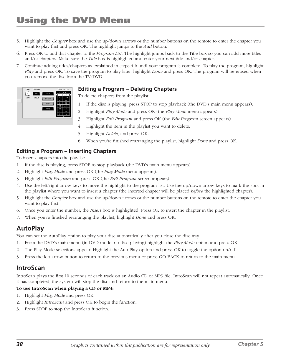 Using the dvd menu, Autoplay, Introscan | RCA Scenium D61W136DB User Manual | Page 40 / 64