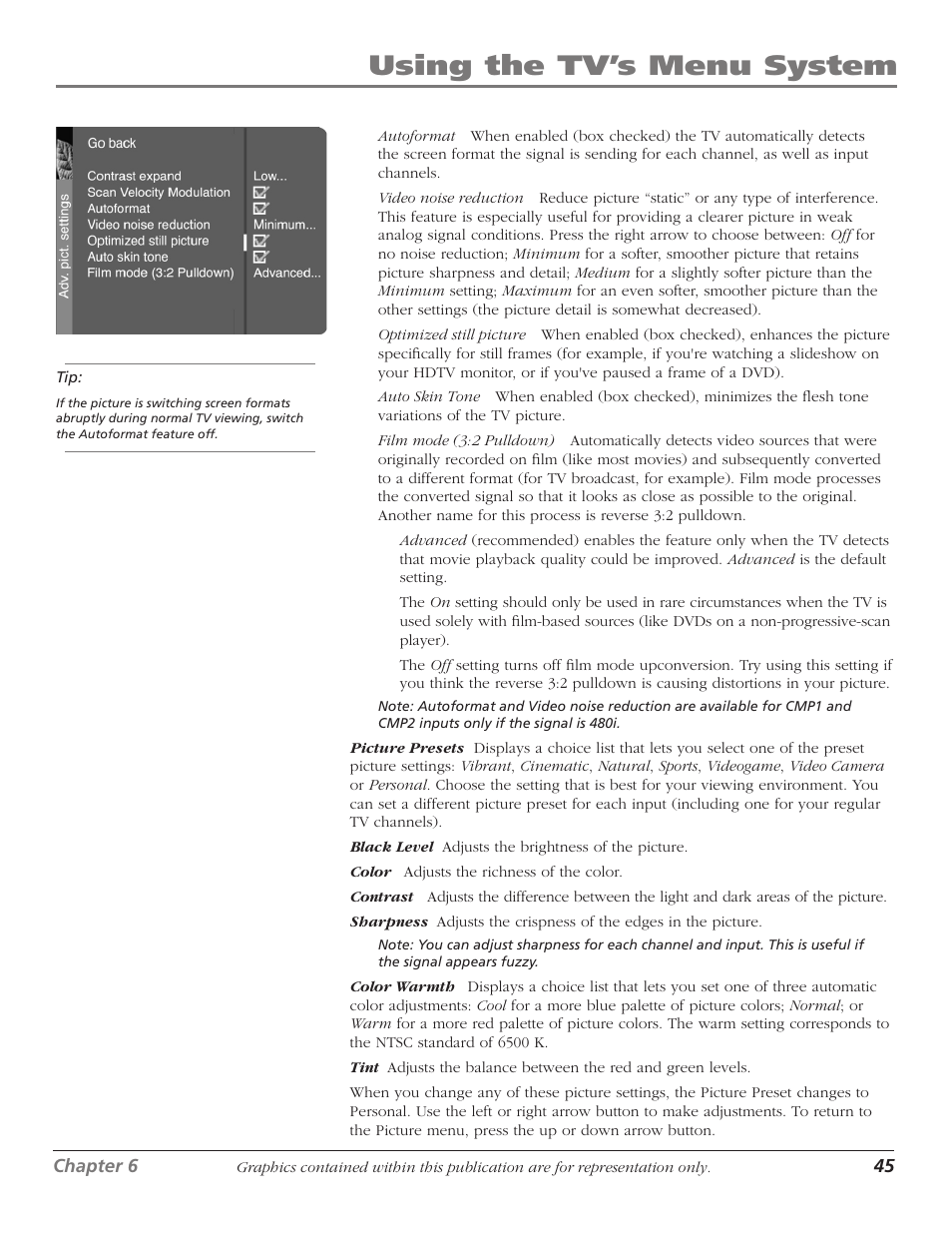 Using the tv’s menu system | RCA Scenium D61W136DB User Manual | Page 47 / 64