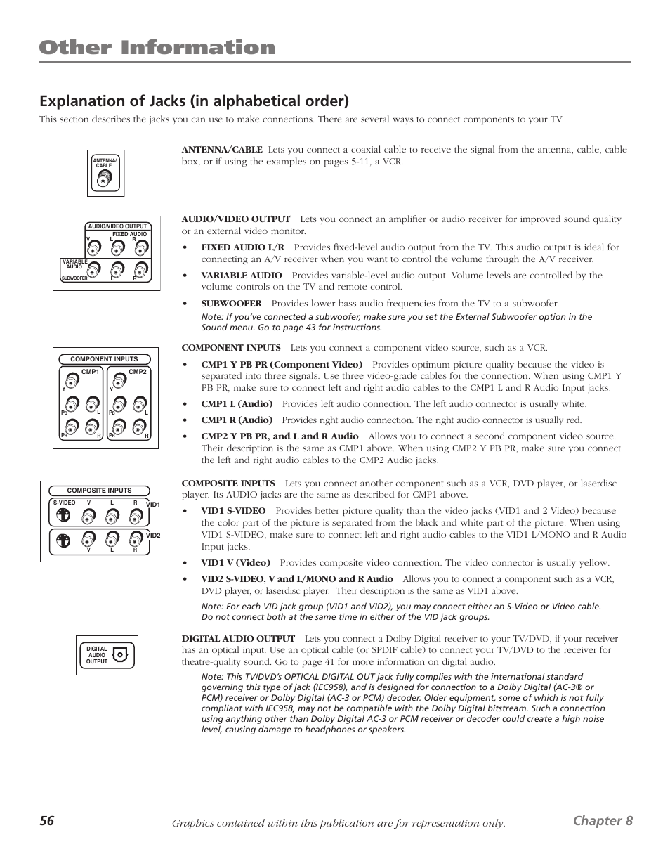 Explanation of jacks (in alphabetical order), Explanation of jacks, Other information | 56 chapter 8, Chapter 8 57 | RCA Scenium D61W136DB User Manual | Page 58 / 64