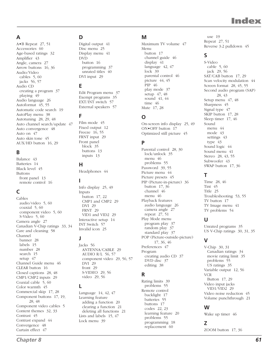 Index to be compiled upon final approval, Index, Other information | RCA Scenium D61W136DB User Manual | Page 63 / 64