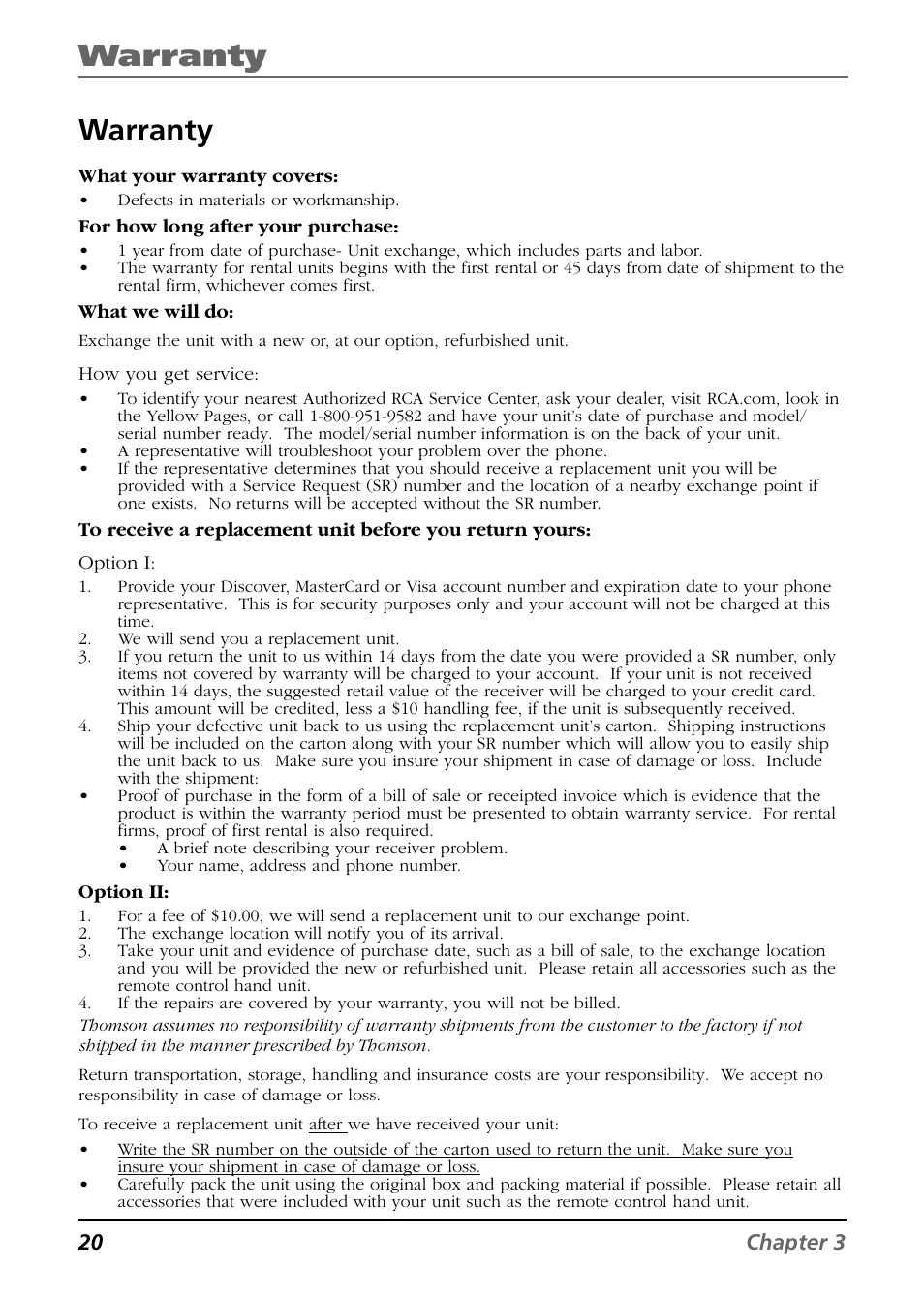 Warranty | RCA Mobile Video Cassette Player User Manual | Page 22 / 24