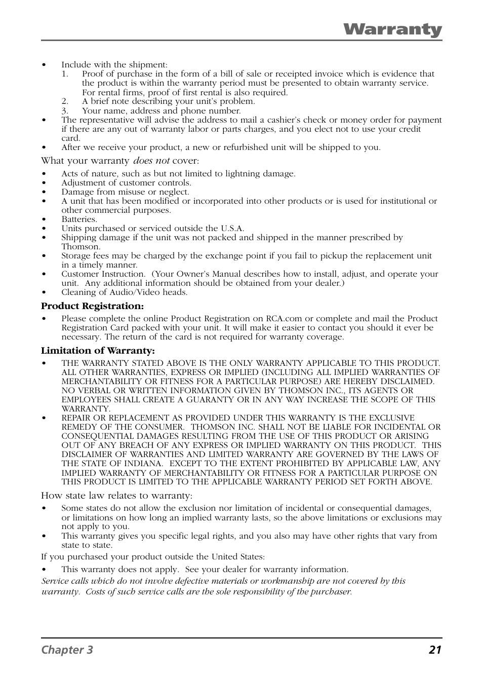 Warranty | RCA Mobile Video Cassette Player User Manual | Page 23 / 24