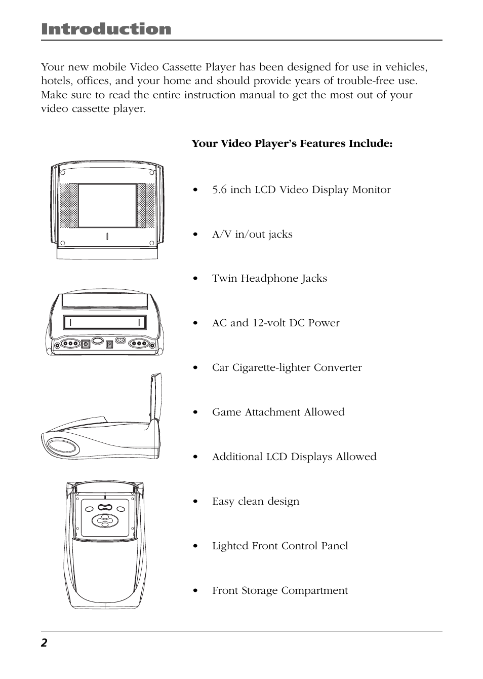 Introduction | RCA Mobile Video Cassette Player User Manual | Page 4 / 24