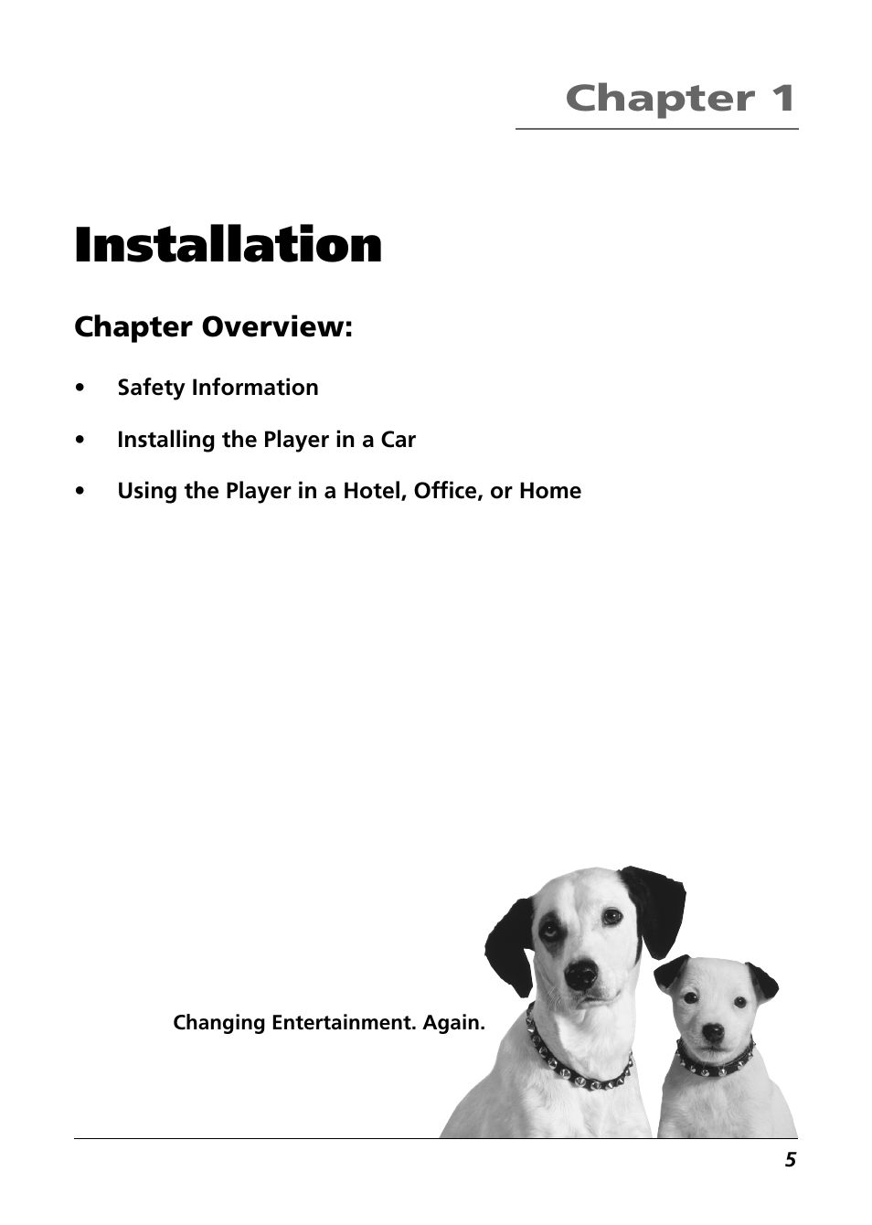 Installation, Chapter 1 | RCA Mobile Video Cassette Player User Manual | Page 7 / 24