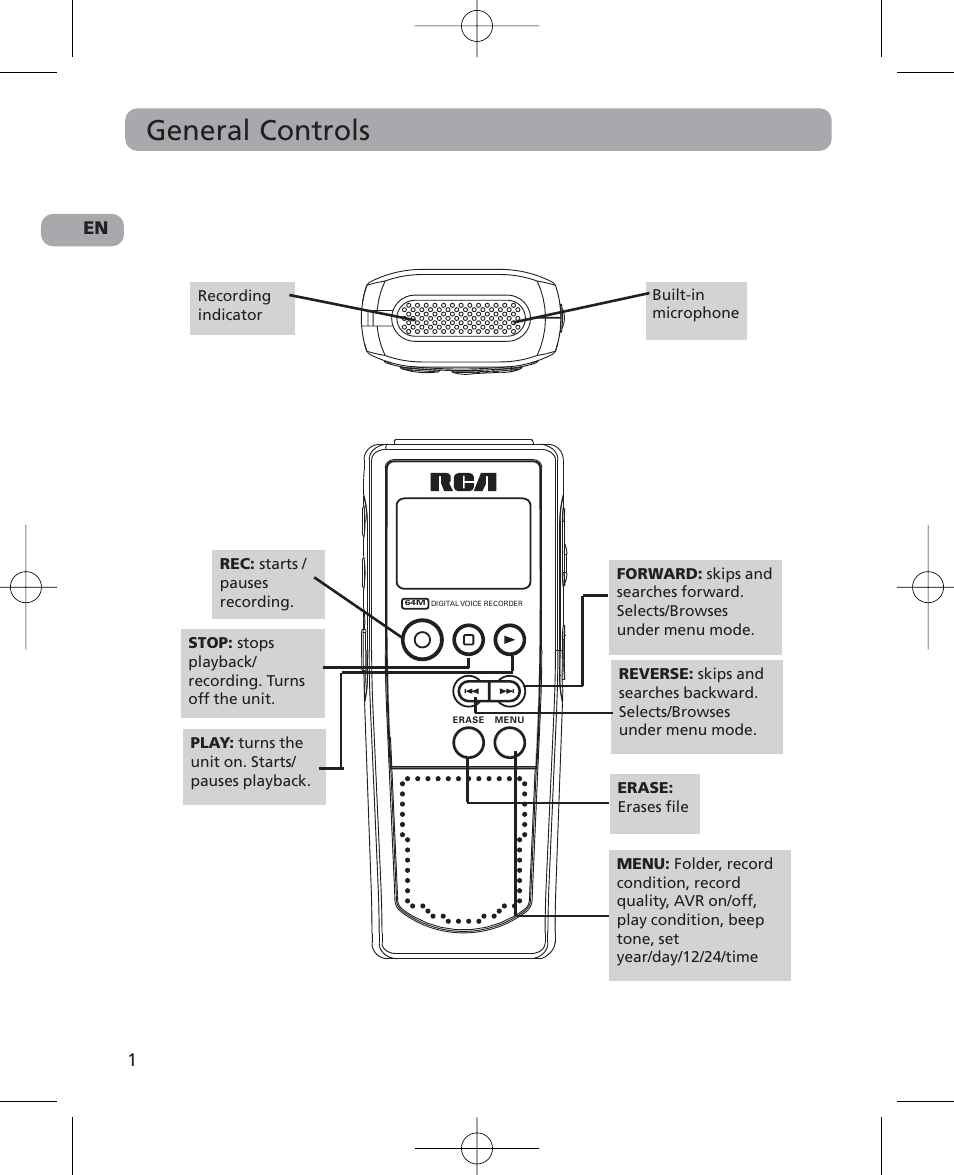 General controls | RCA 5629403B User Manual | Page 5 / 25