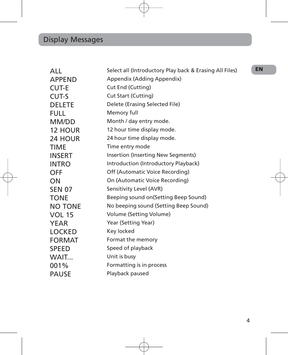 Display messages | RCA 5629403B User Manual | Page 8 / 25