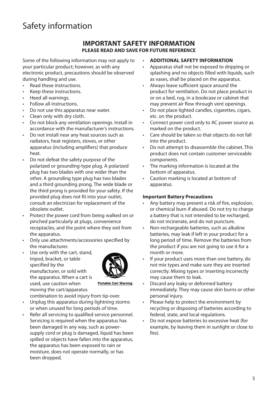 Important safety information, Safety information | RCA m4204 User Manual | Page 5 / 29